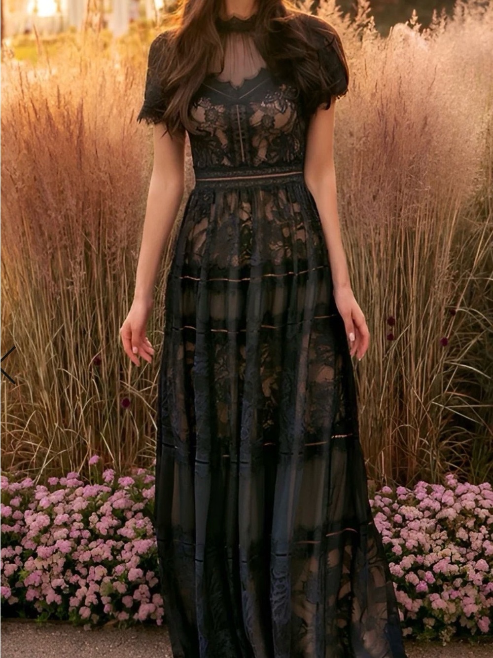 Black Lace Maxi Dress - Elegant Sheer Evening Gown